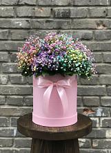 Цветочная композиция из Гипсофила и Розы в шляпной коробке в Квиток