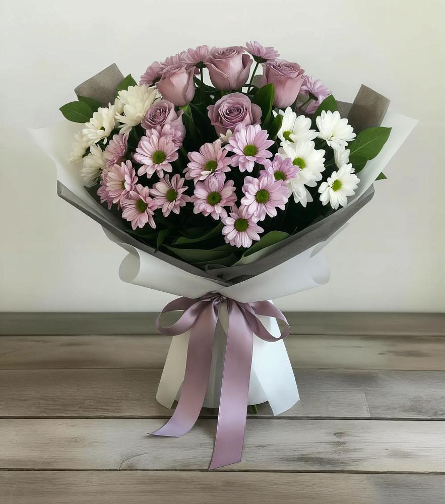 Букет цветов из: Хризантемы и Розы в Квиток