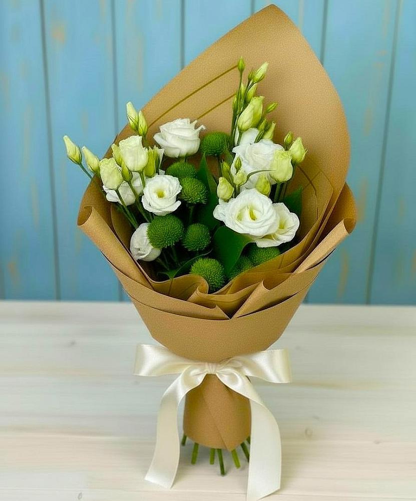 Букет цветов из: Хризантемы и Лизиантусы в Квиток