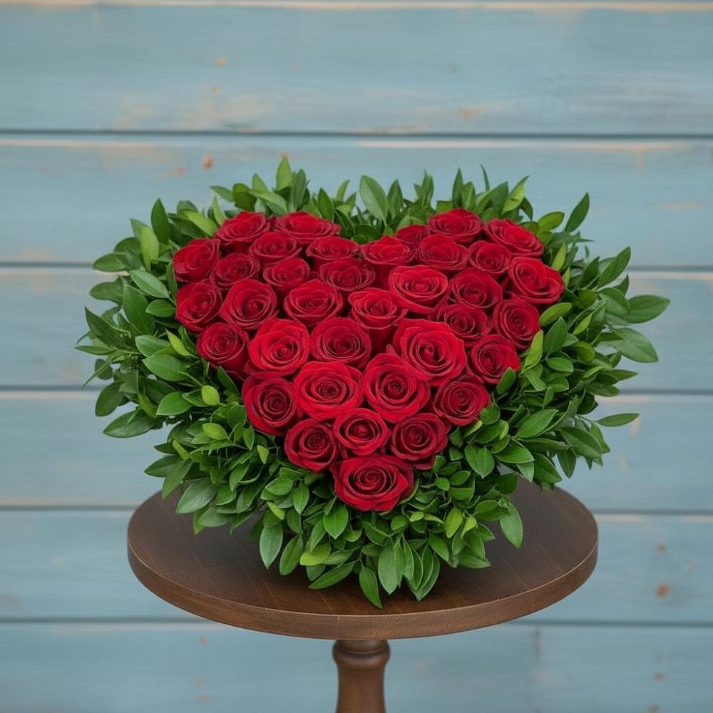 Цветочная композиция из Розы в виде сердца в Квиток